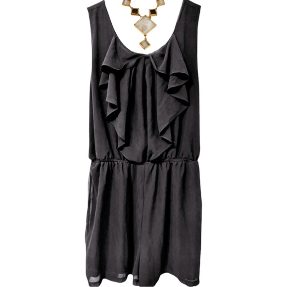 Fashion To Figure Black Ruffle Front Sleeveless Elastic Waist Jumpsuit Romper - Picture 1 of 10